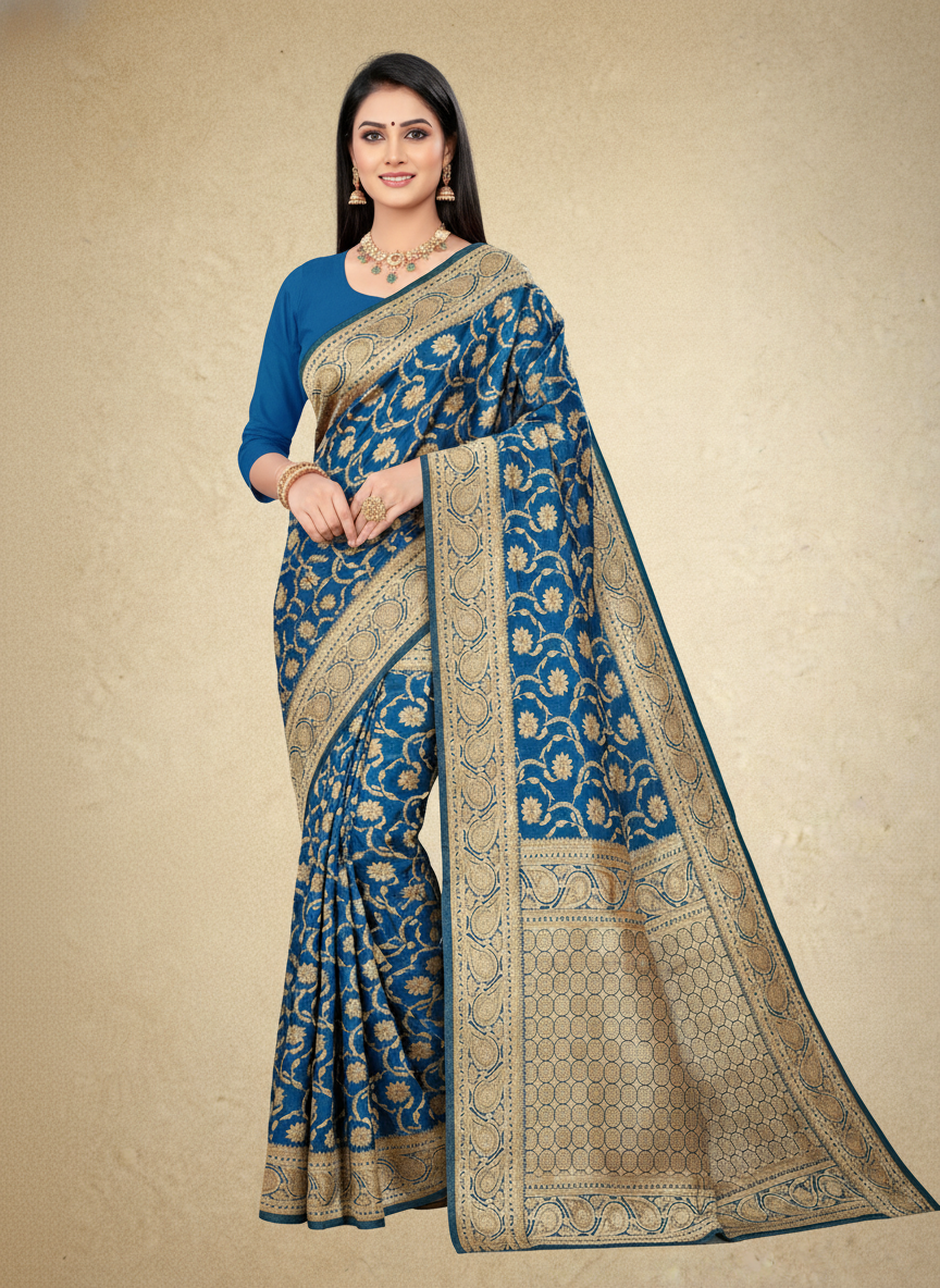 Viyona Blue Silk Jacquard Fancy Saree-PL-125