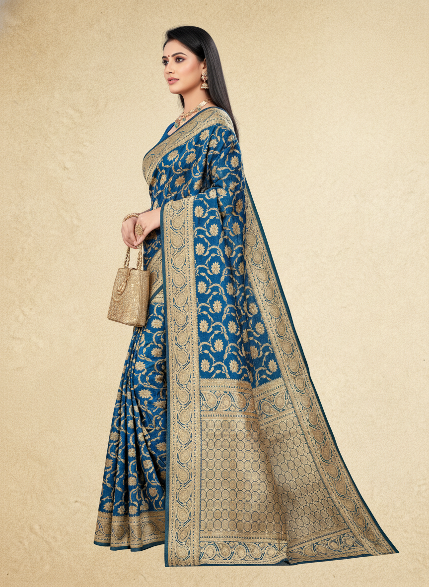 Viyona Blue Silk Jacquard Fancy Saree-PL-125