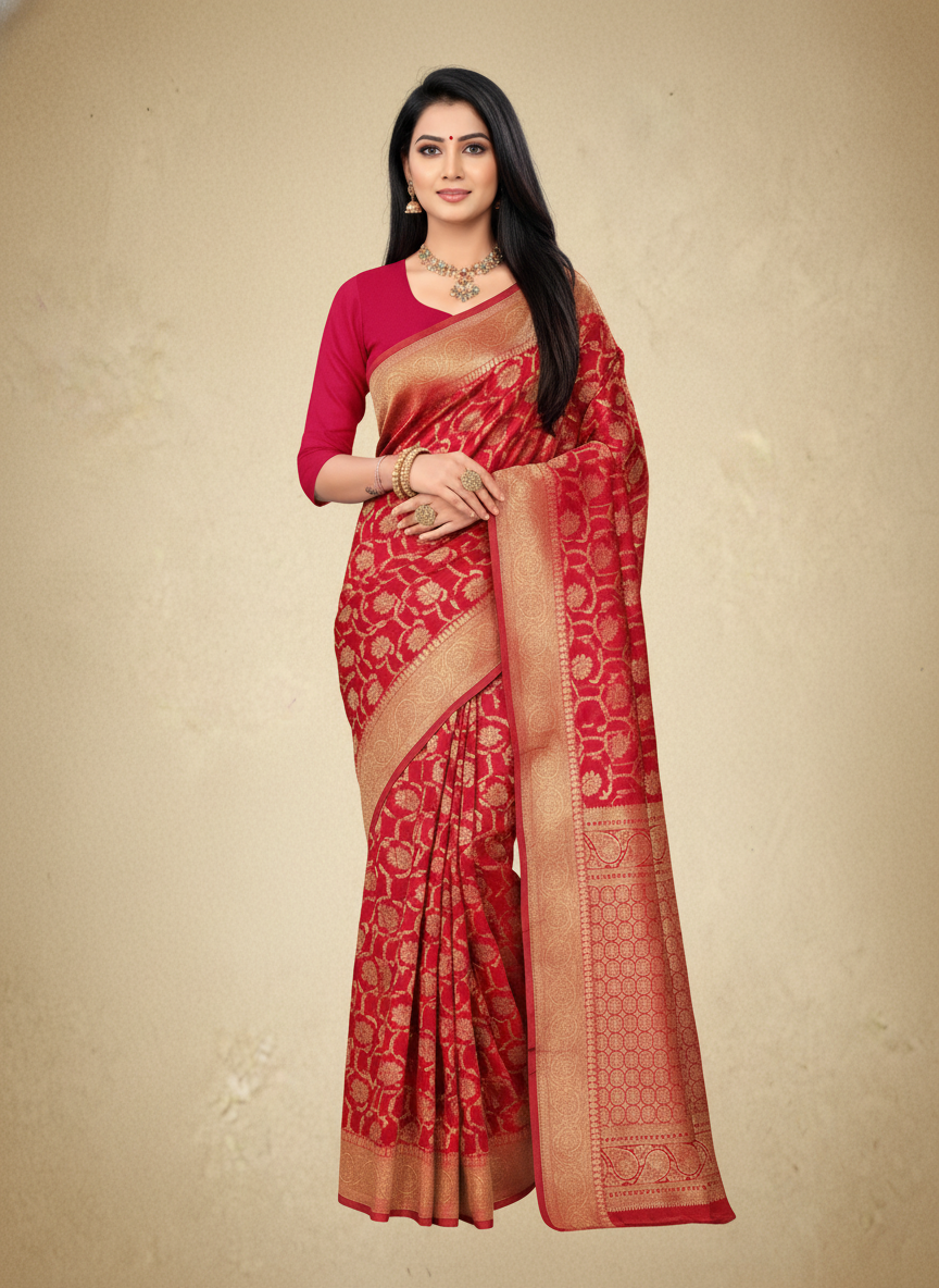 Viyona Red Silk Jacquard Fancy Saree-PL-126