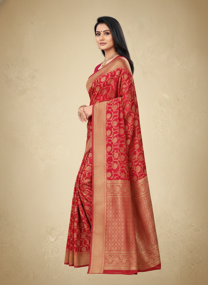 Viyona Red Silk Jacquard Fancy Saree-PL-126