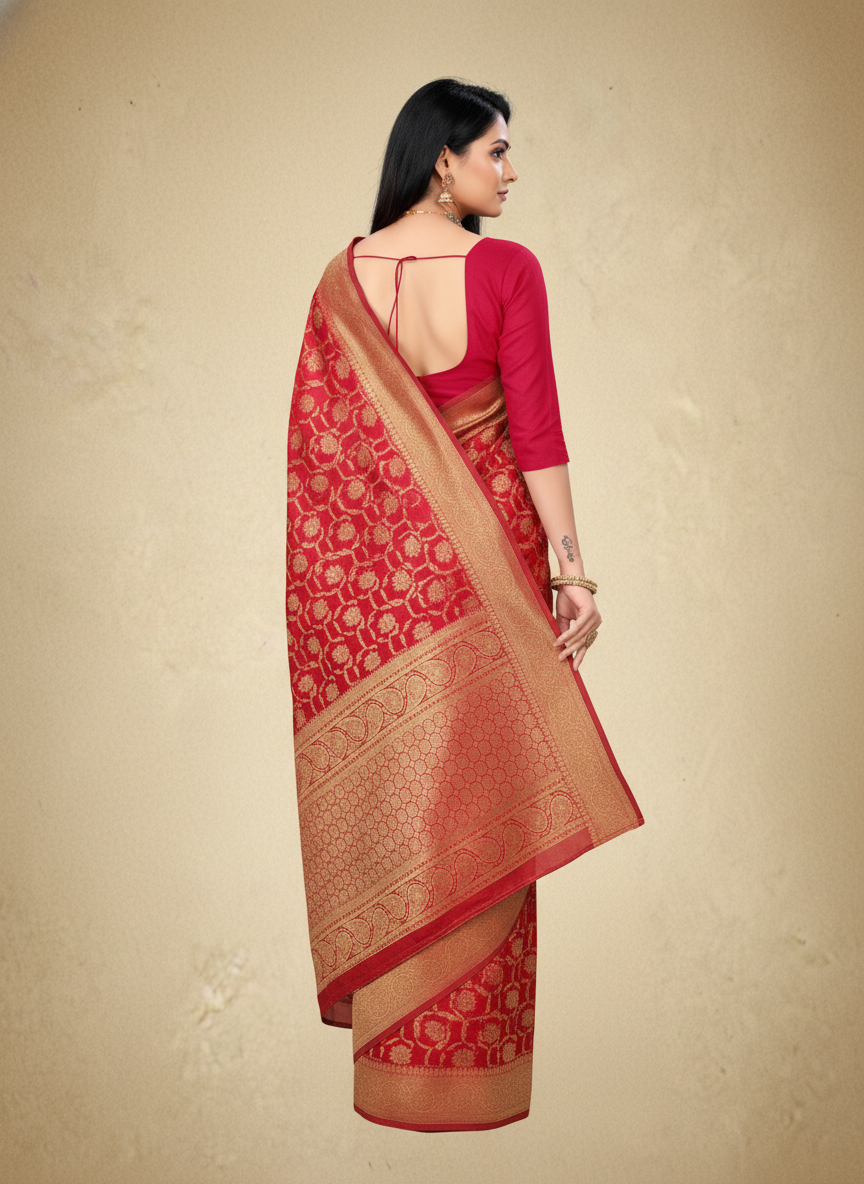 Viyona Red Silk Jacquard Fancy Saree-PL-126