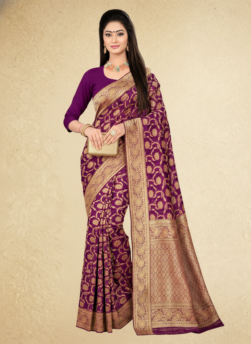 Viyona Purple Silk Jacquard Fancy Saree-PL-127