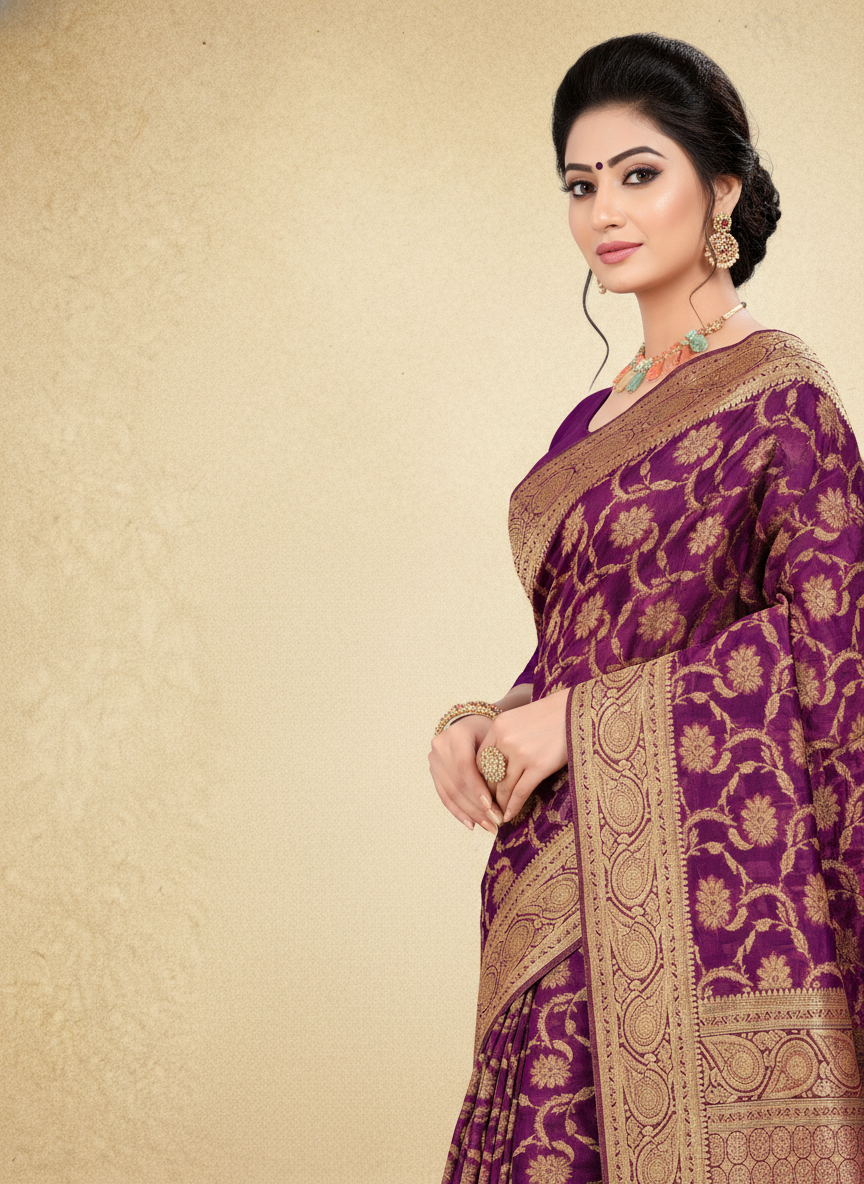 Viyona Purple Silk Jacquard Fancy Saree-PL-127