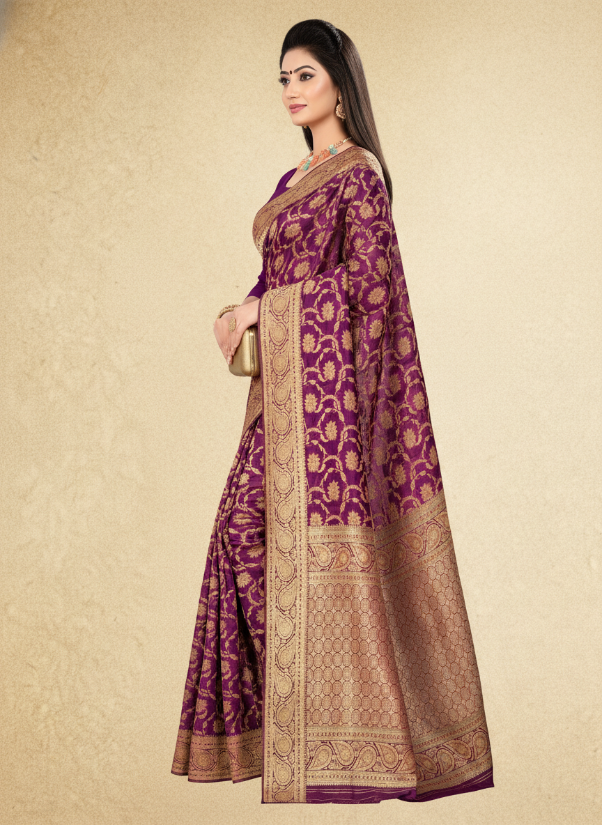 Viyona Purple Silk Jacquard Fancy Saree-PL-127