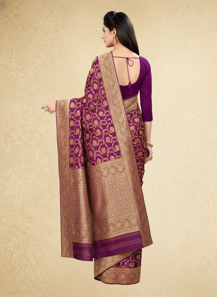 Viyona Purple Silk Jacquard Fancy Saree-PL-127