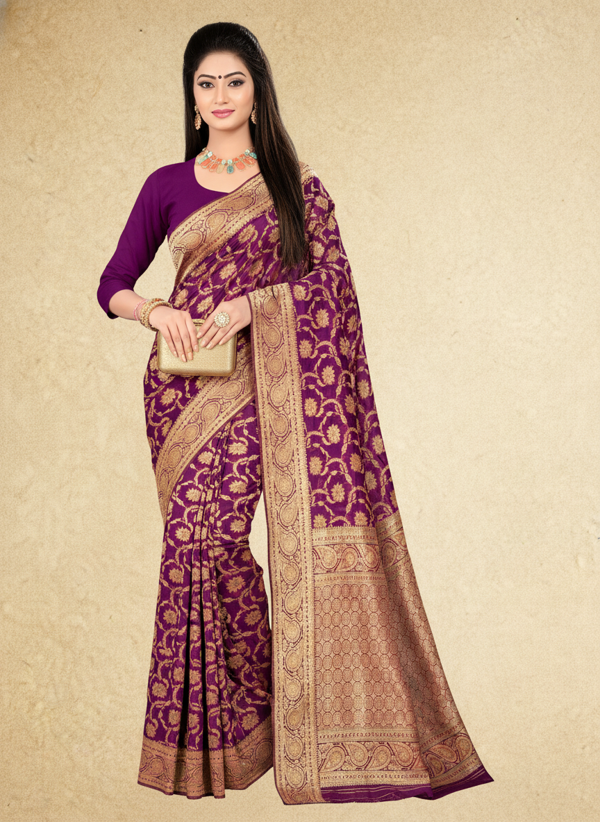 Viyona Purple Silk Jacquard Fancy Saree-PL-127