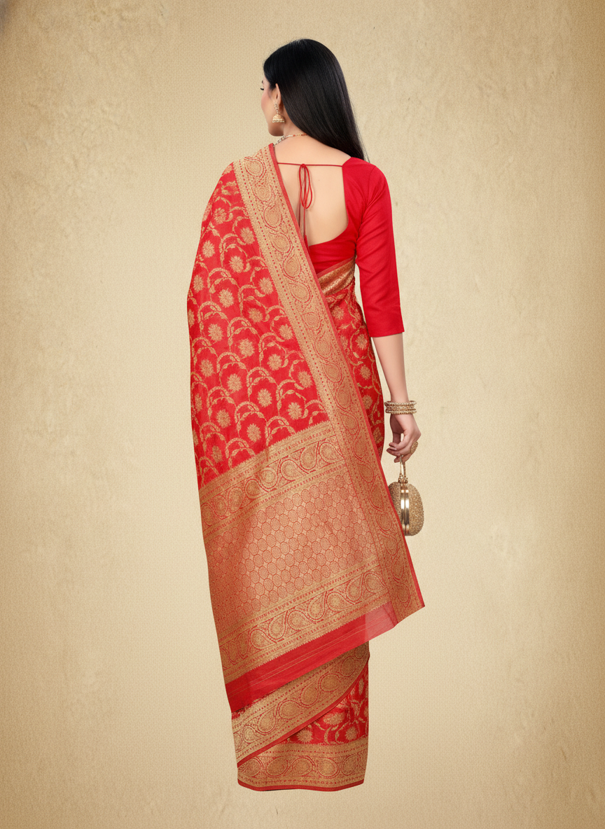 Viyona Red Silk Jacquard Fancy Saree-PL-128