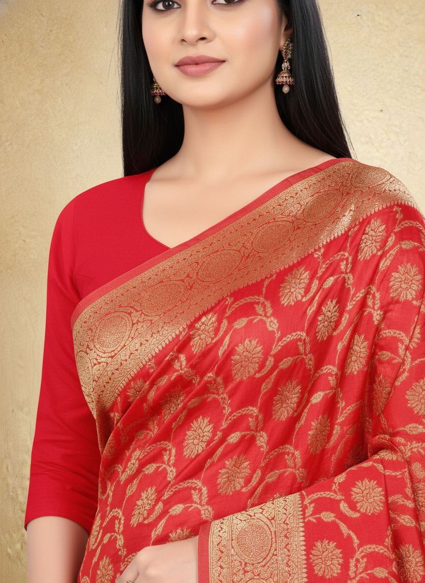 Viyona Red Silk Jacquard Fancy Saree-PL-128