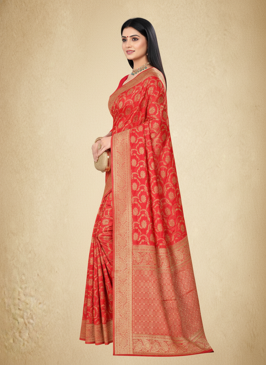 Viyona Red Silk Jacquard Fancy Saree-PL-128