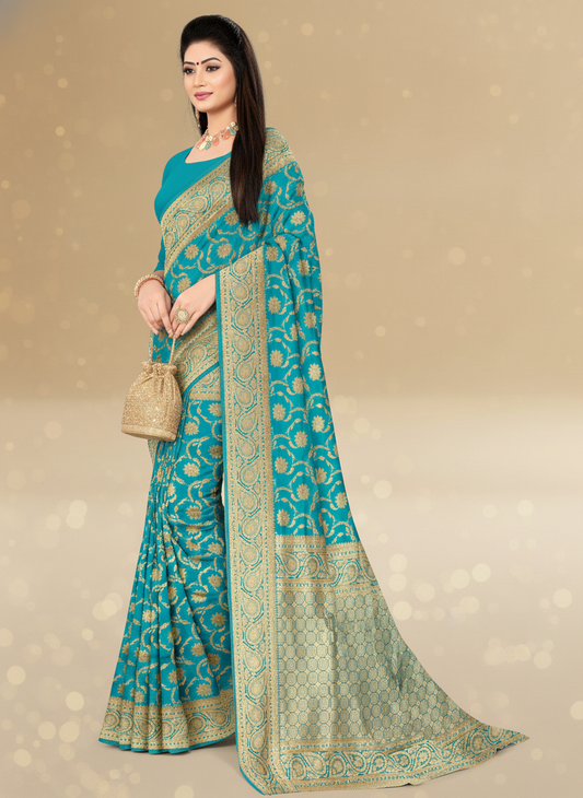 Viyona Sky Blue Silk Jacquard Fancy Saree-PL-129