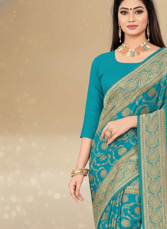Viyona Sky Blue Silk Jacquard Fancy Saree-PL-129