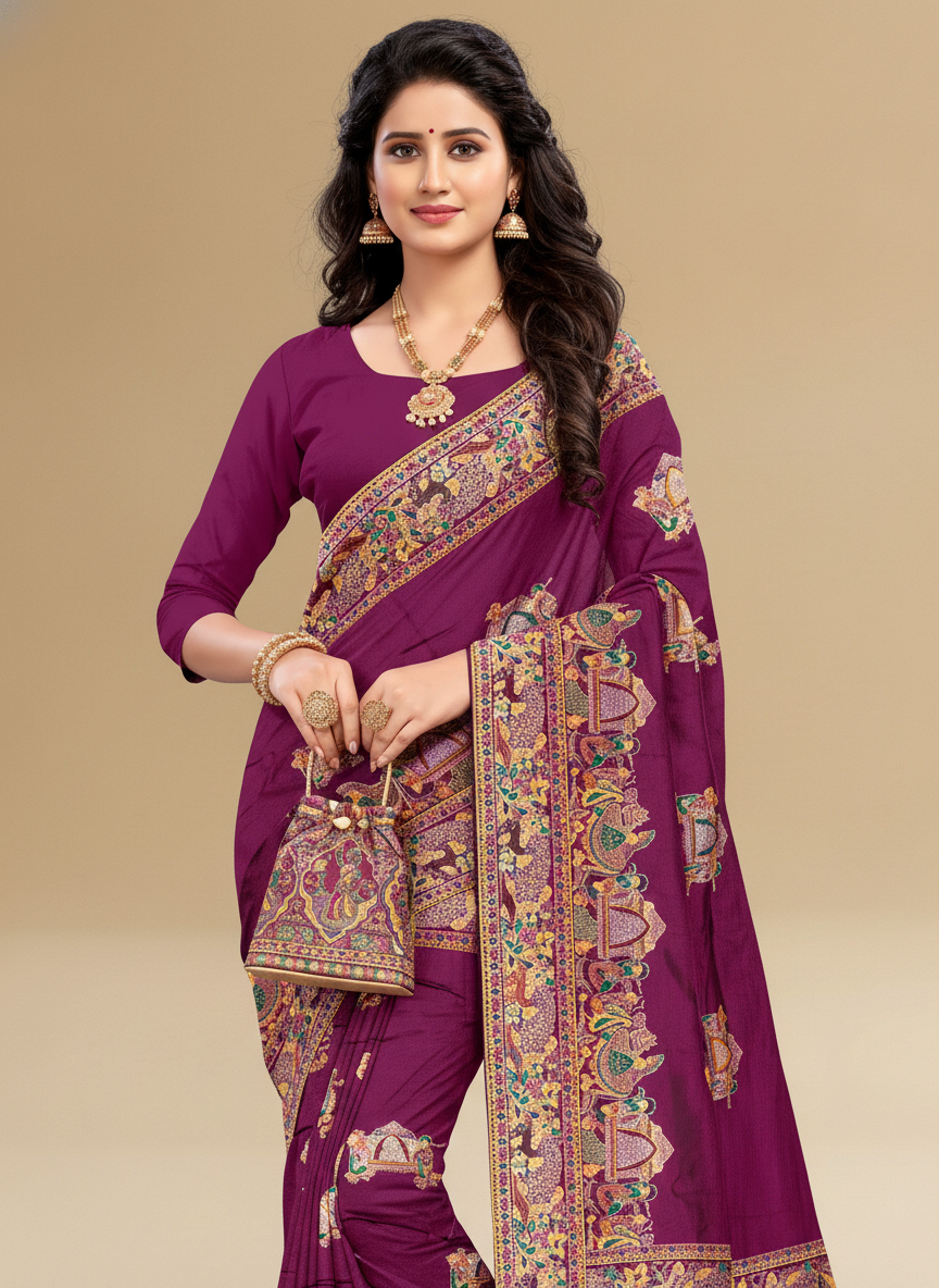 Viyona Purple Silk Jacquard Fancy Saree-PL-130