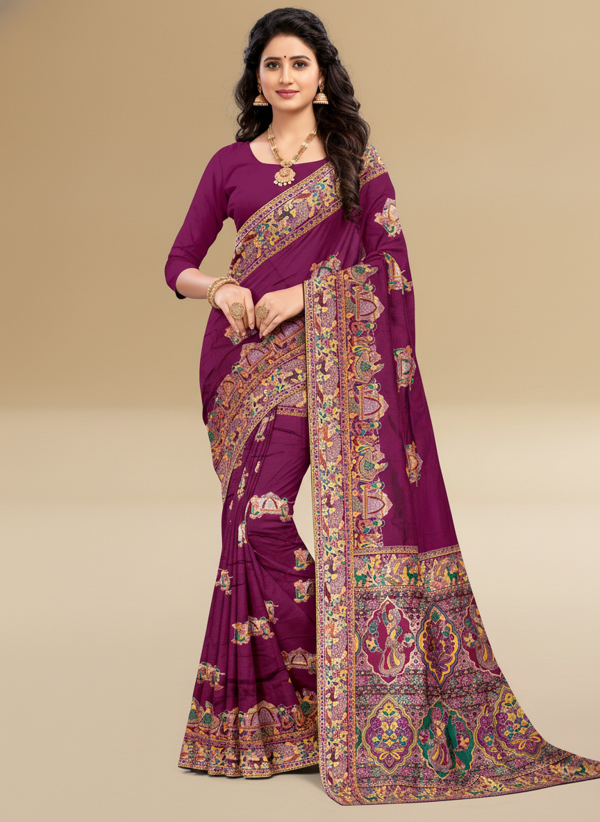 Viyona Purple Silk Jacquard Fancy Saree-PL-130