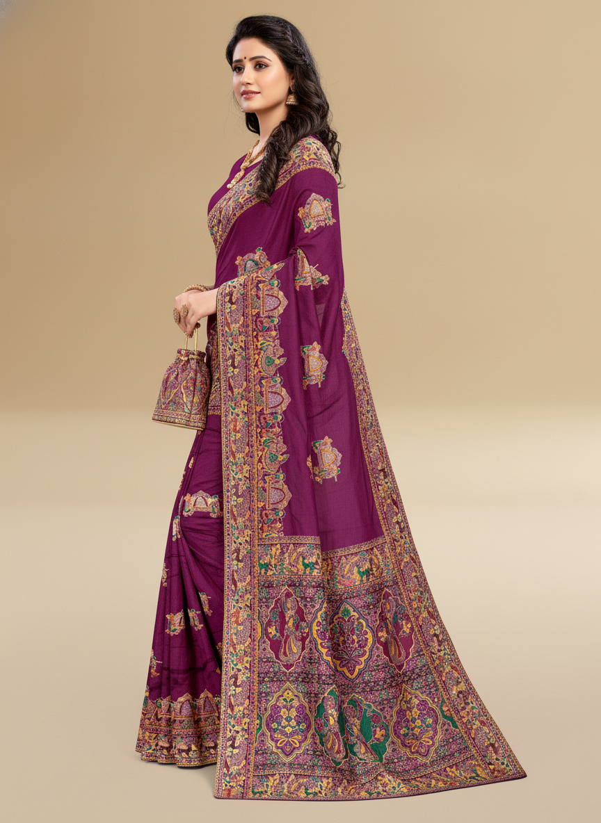 Viyona Purple Silk Jacquard Fancy Saree-PL-130