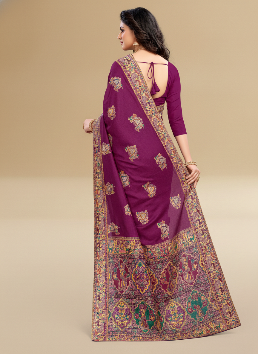 Viyona Purple Silk Jacquard Fancy Saree-PL-130
