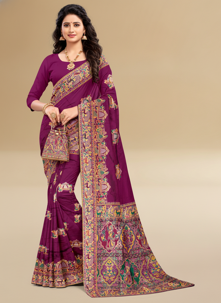 Viyona Purple Silk Jacquard Fancy Saree-PL-130
