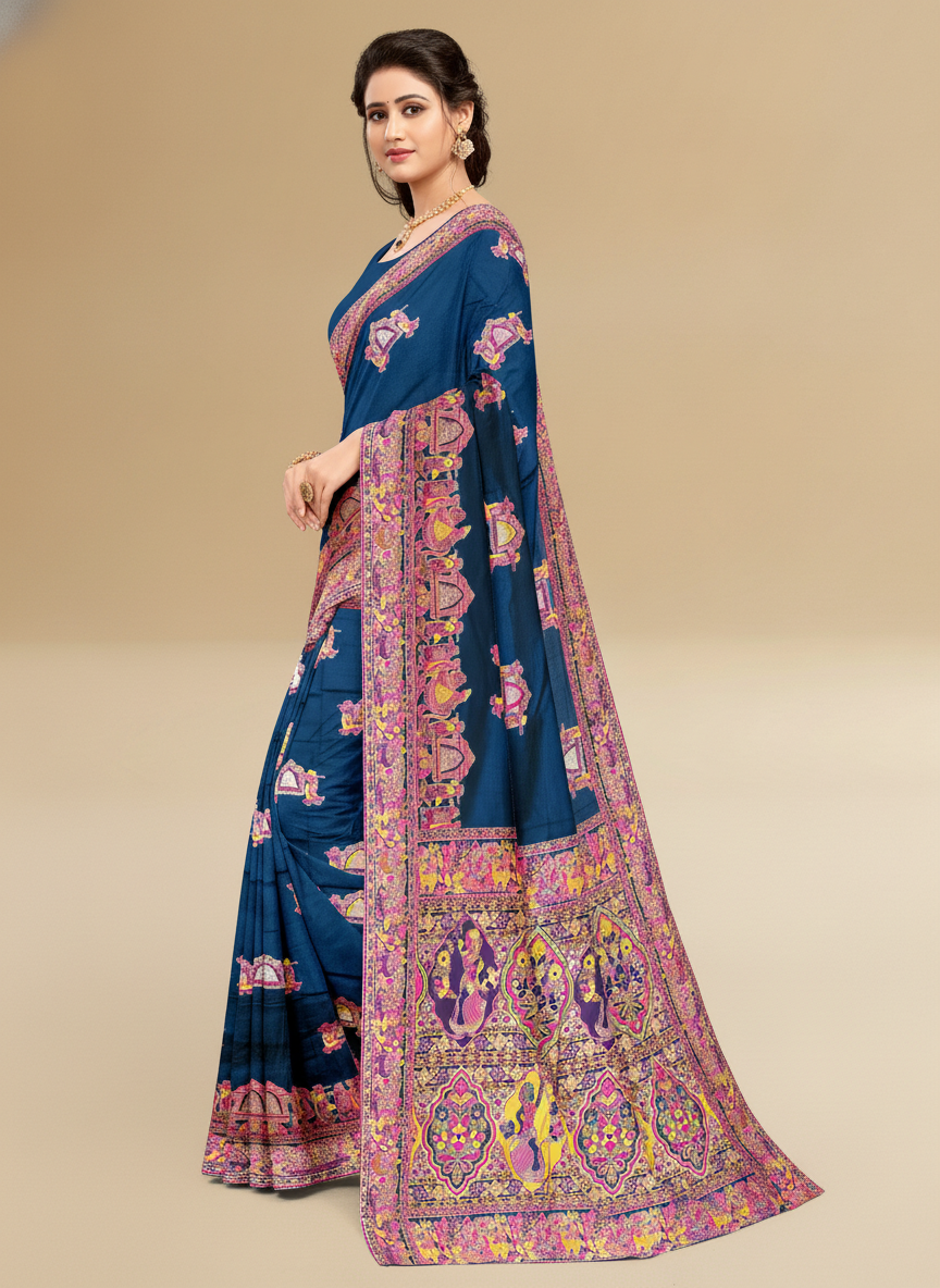 Viyona Blue Silk Jacquard Fancy Saree-PL-131