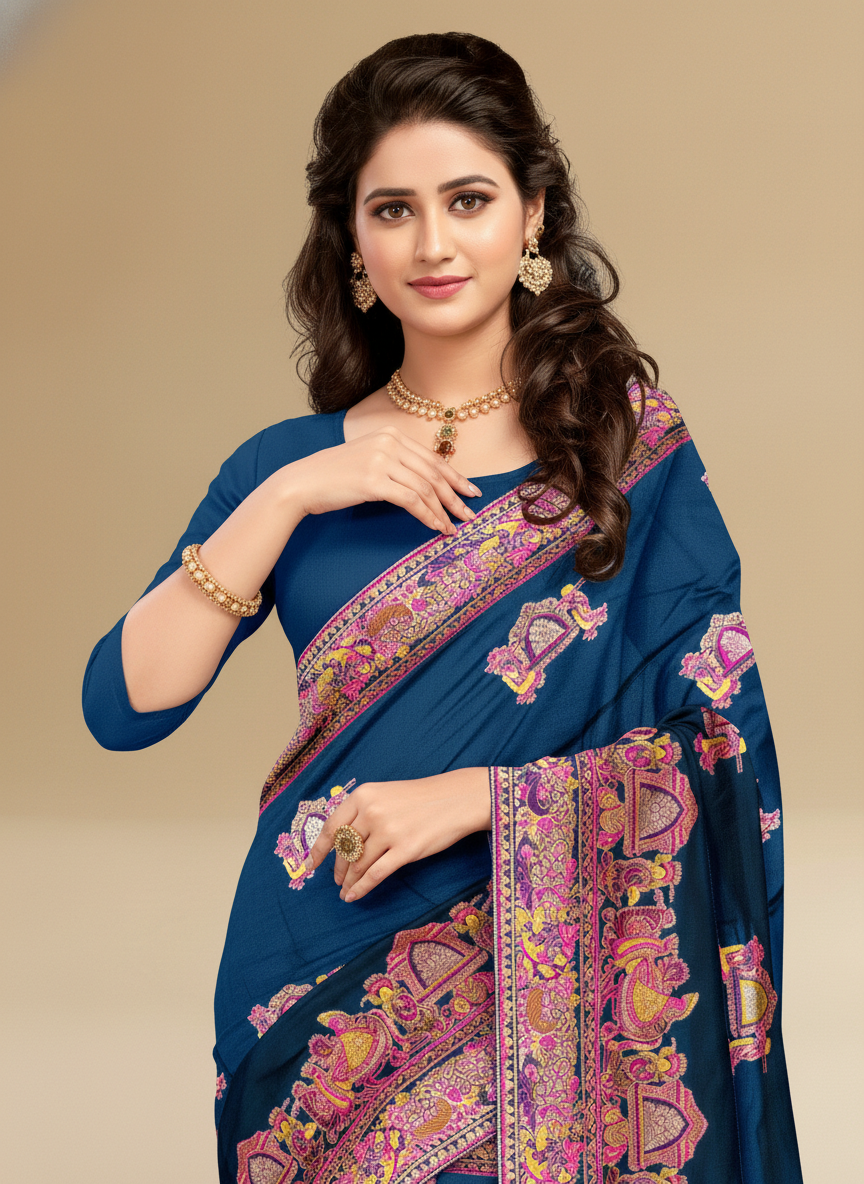 Viyona Blue Silk Jacquard Fancy Saree-PL-131