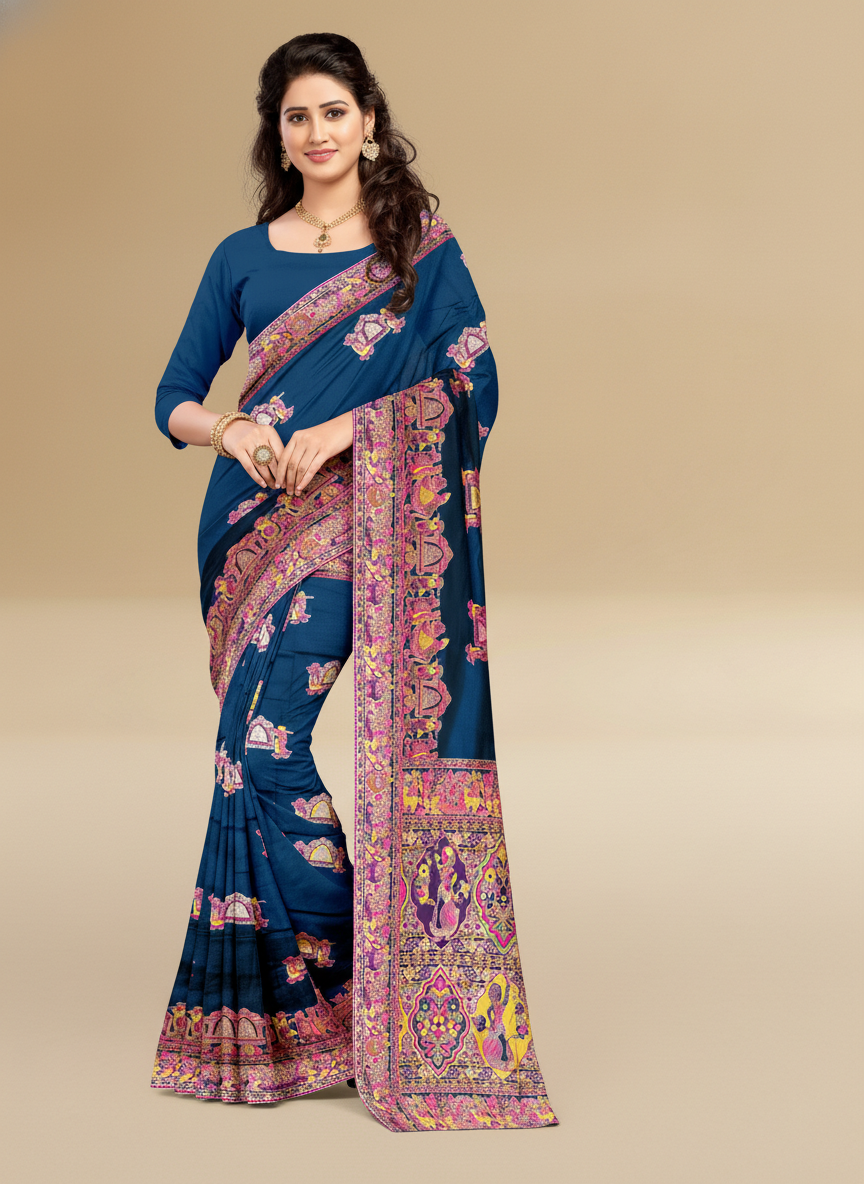 Viyona Blue Silk Jacquard Fancy Saree-PL-131