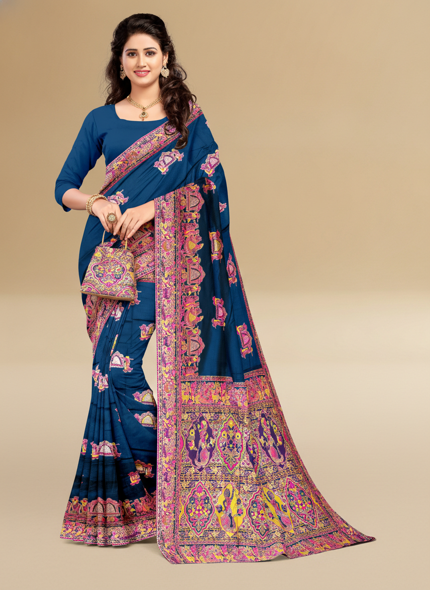 Viyona Blue Silk Jacquard Fancy Saree-PL-131