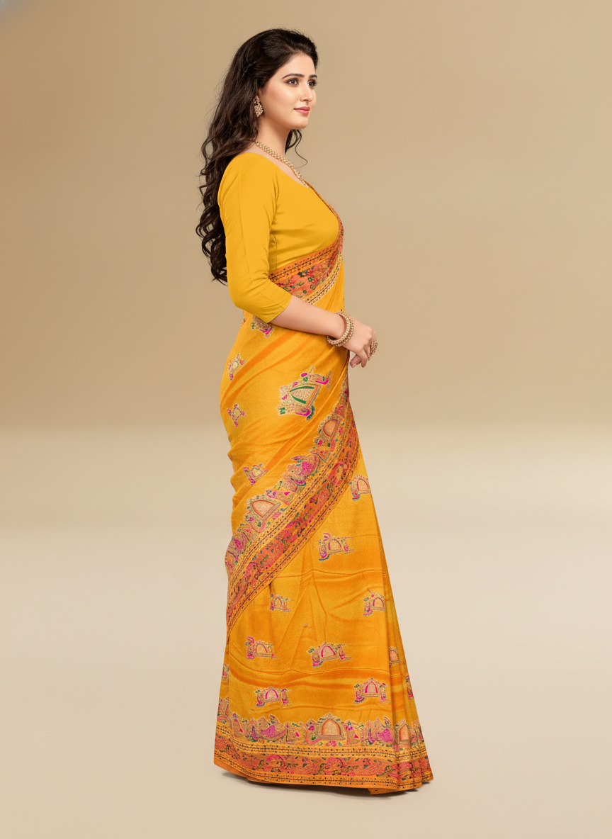 Viyona Yellow Silk Jacquard Fancy Saree-PL-132
