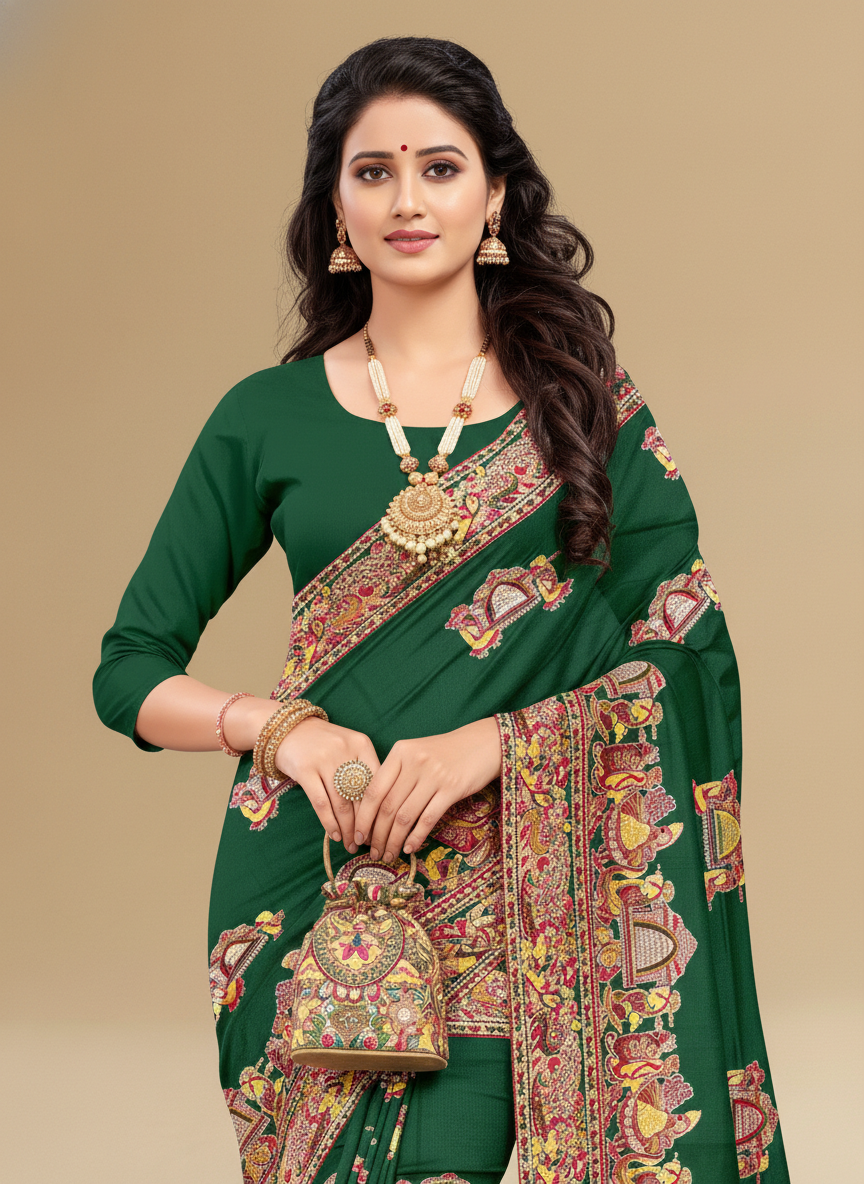 Viyona Green Silk Jacquard Fancy Saree-PL-133