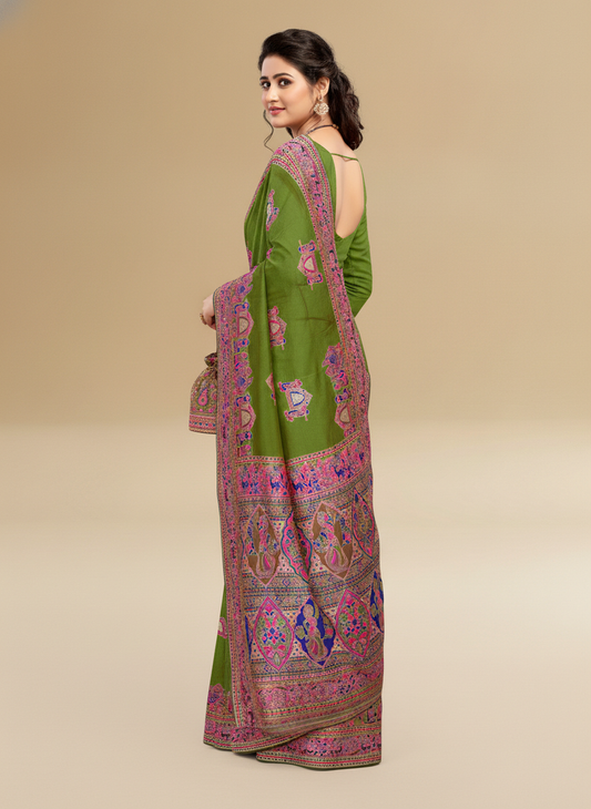 Viyona Green Silk Jacquard Fancy Saree-PL-134