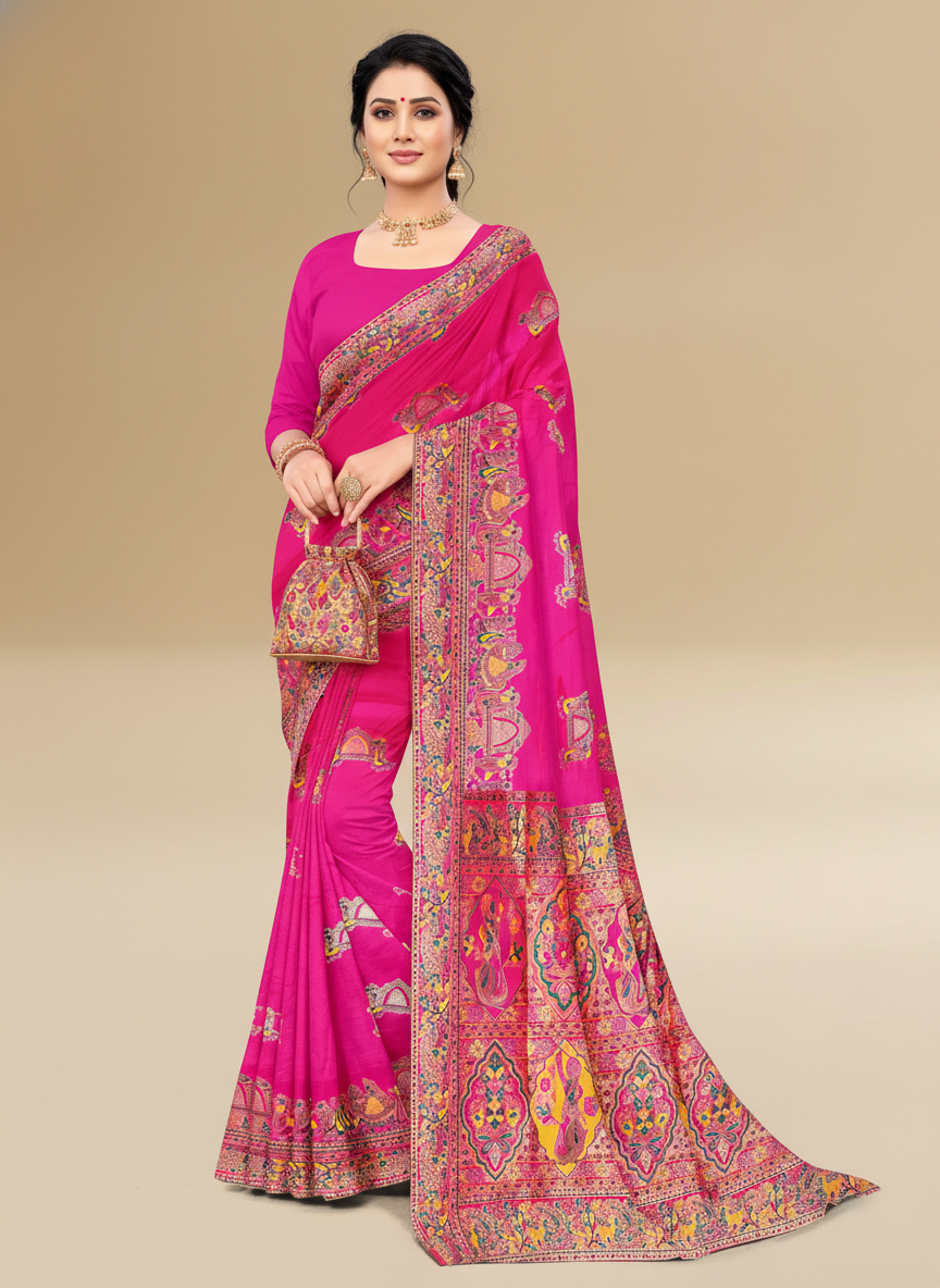 Viyona Pink Silk Jacquard Fancy Saree-PL-135