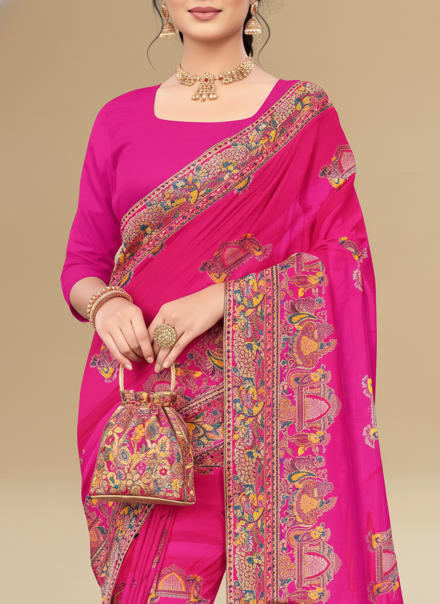 Viyona Pink Silk Jacquard Fancy Saree-PL-135