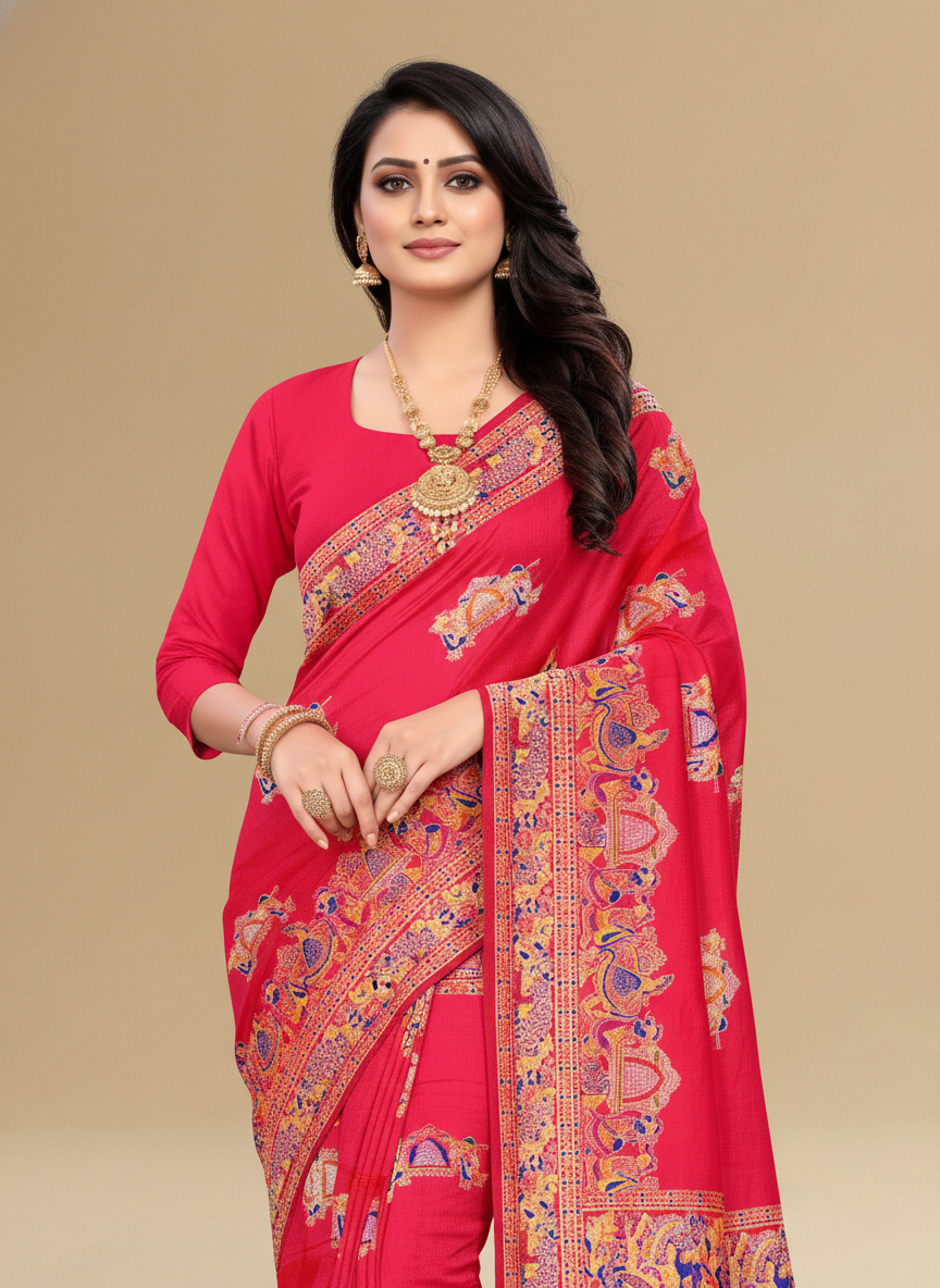 Viyona Red Silk Jacquard Fancy Saree-PL-136