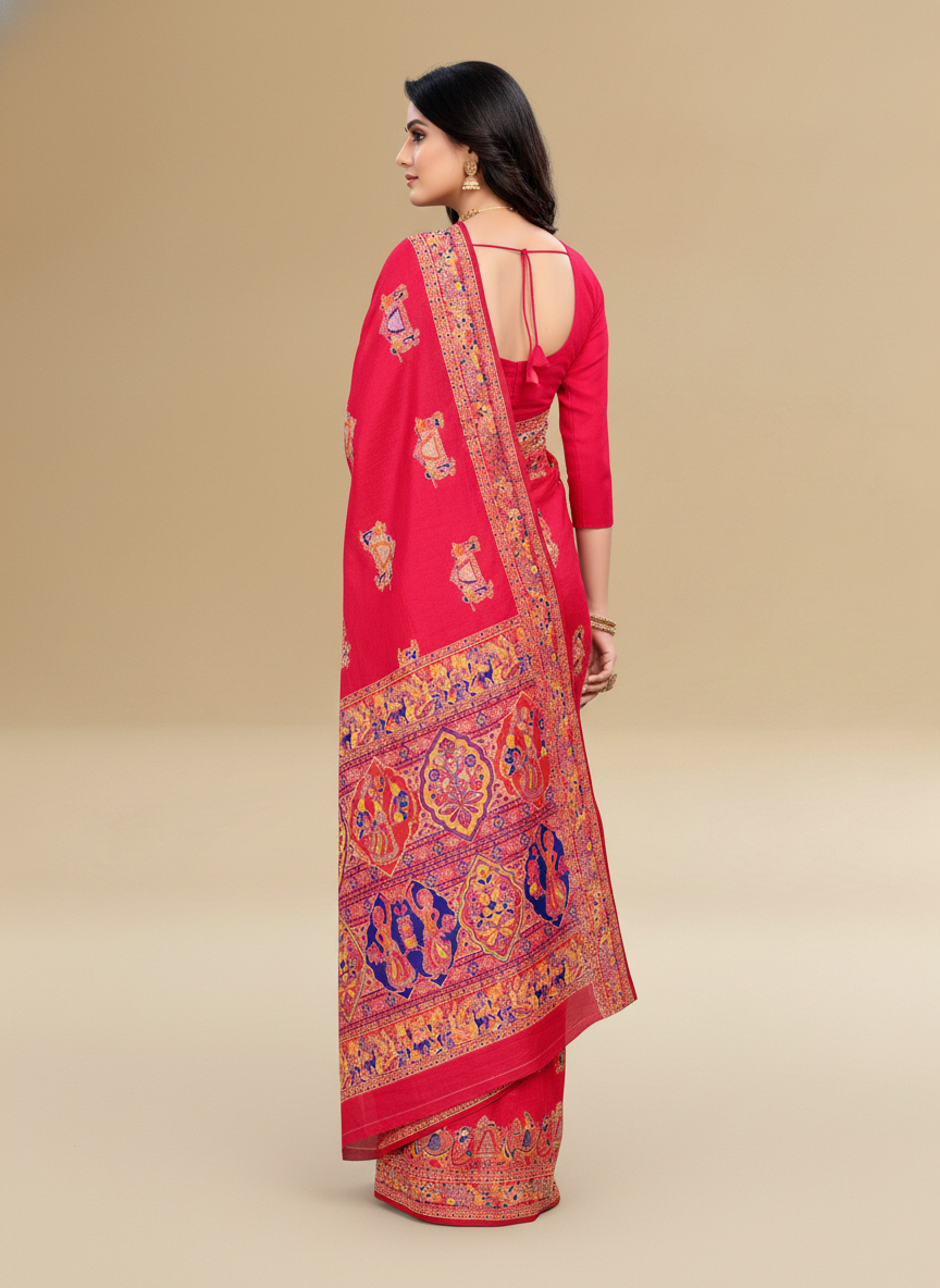 Viyona Red Silk Jacquard Fancy Saree-PL-136