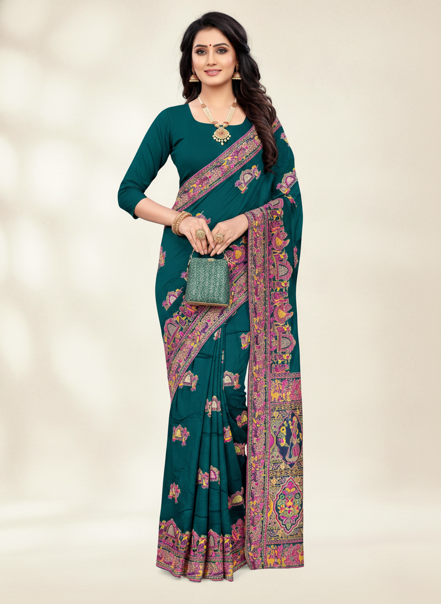 Viyona Sea Green Silk Jacquard Fancy Saree-PL-137