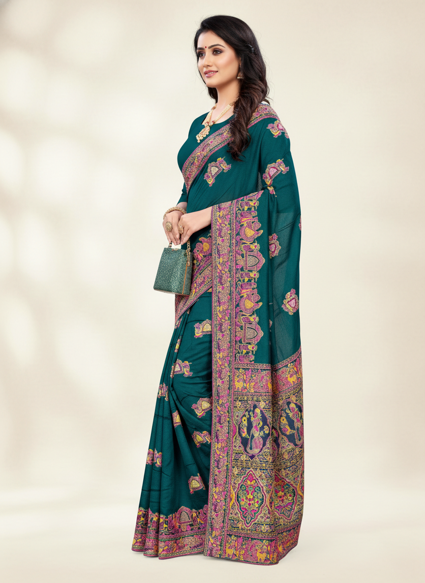 Viyona Sea Green Silk Jacquard Fancy Saree-PL-137