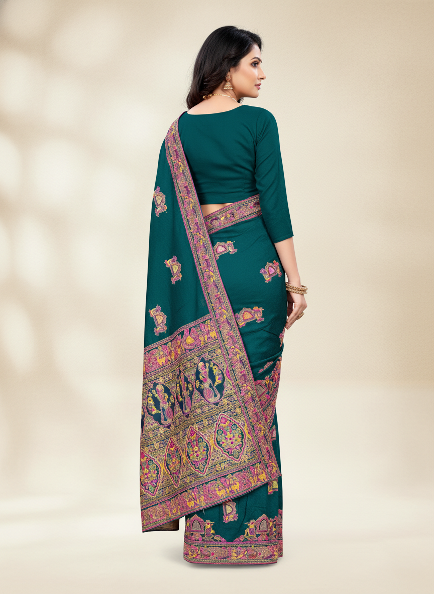 Viyona Sea Green Silk Jacquard Fancy Saree-PL-137