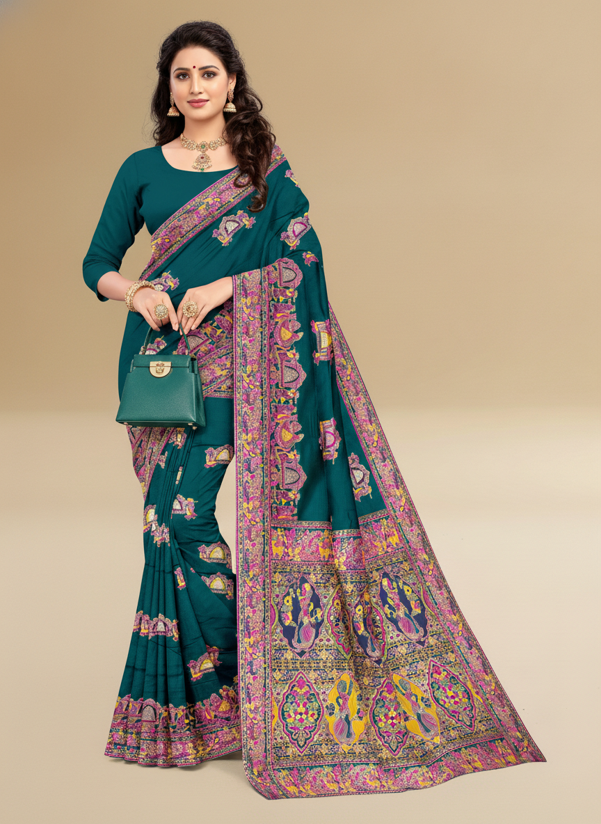 Viyona Sea Green Silk Jacquard Fancy Saree-PL-137