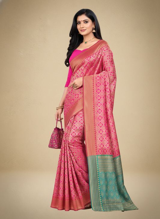 Viyona Pink Silk Jacquard Fancy Saree-PL-139