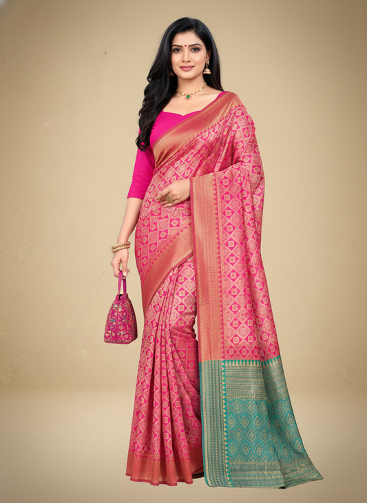 Viyona Pink Silk Jacquard Fancy Saree-PL-139