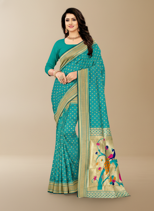 Viyona Sky Blue Silk Jacquard Fancy Saree-PL-145