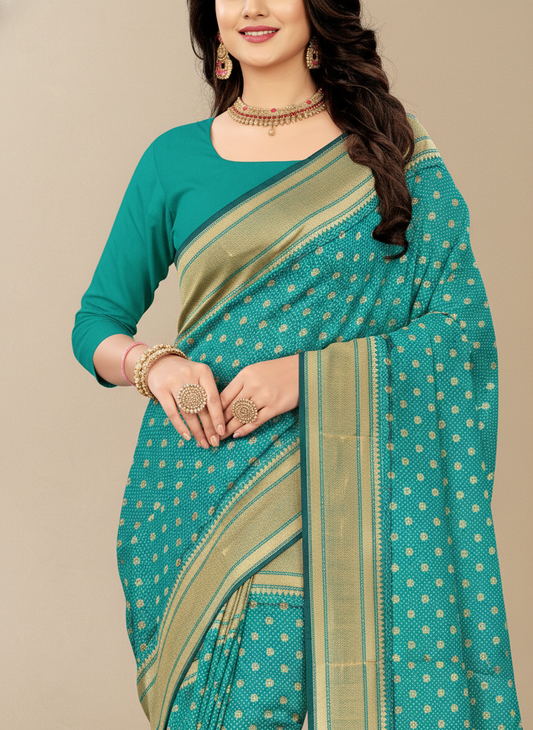 Viyona Sky Blue Silk Jacquard Fancy Saree-PL-145