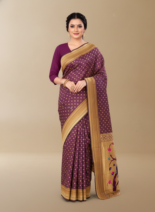 Viyona Purple Silk Jacquard Fancy Saree-PL-147