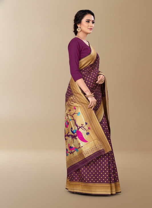 Viyona Purple Silk Jacquard Fancy Saree-PL-147