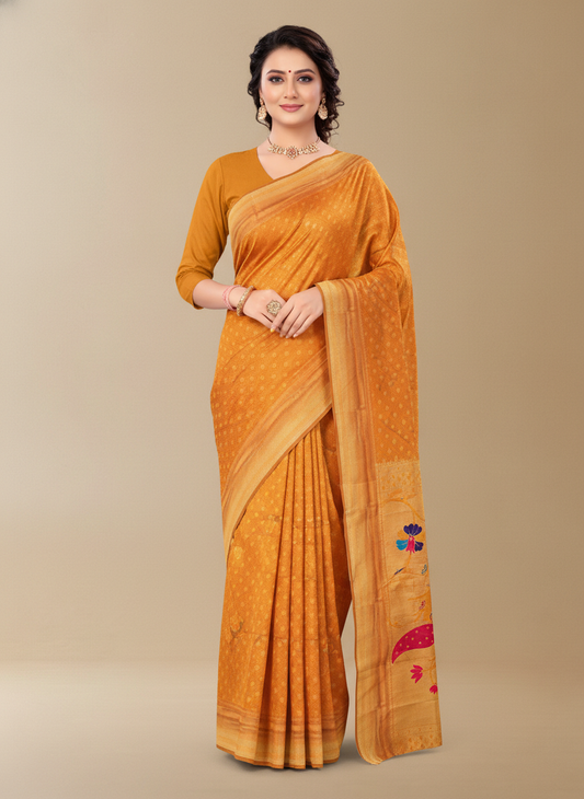 Viyona Mustard Silk Jacquard Fancy Saree-PL-150