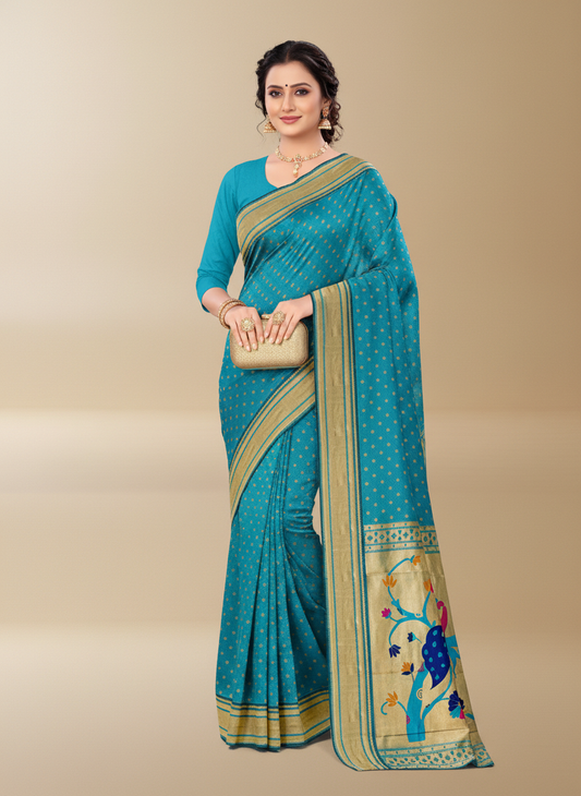 Viyona Sky Blue Silk Jacquard Fancy Saree-PL-151