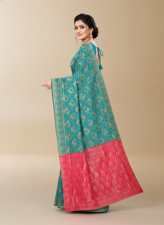 Viyona Sky Blue Silk Jacquard Fancy Saree-PL-152