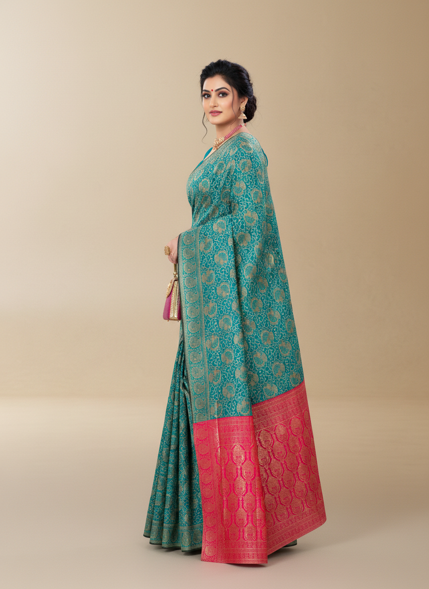 Viyona Sky Blue Silk Jacquard Fancy Saree-PL-152