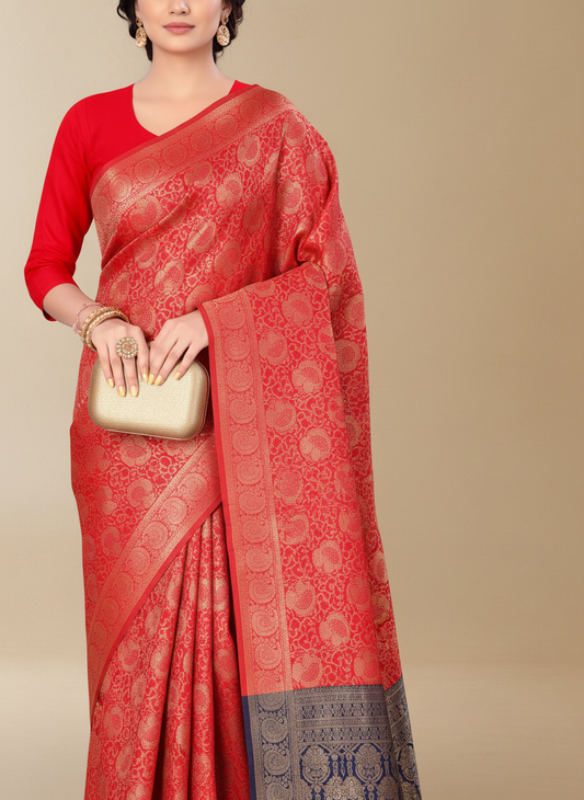 Viyona Red Silk Jacquard Fancy Saree-PL-153
