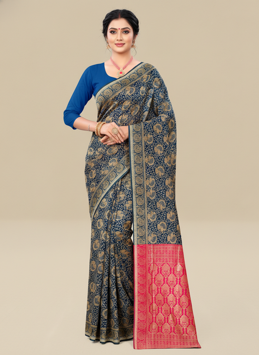 Viyona Blue Silk Jacquard Fancy Saree-PL-154