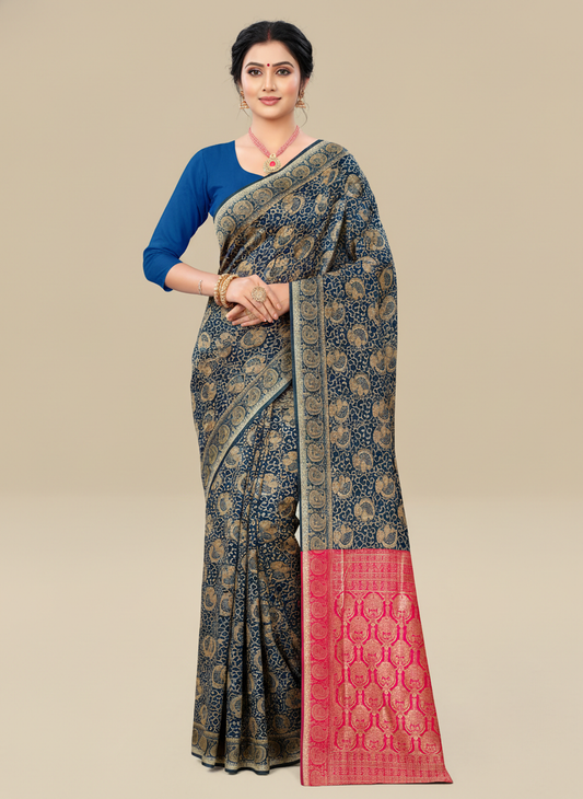 Viyona Blue Silk Jacquard Fancy Saree-PL-154