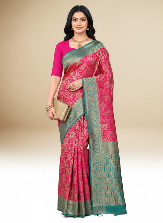 Viyona Magenta Silk Jacquard Fancy Saree-PL-155