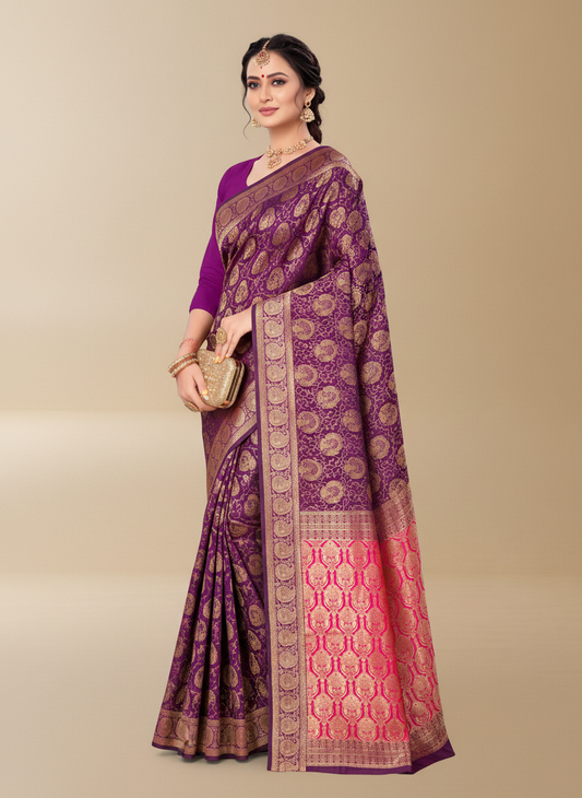 Viyona Purple Silk Jacquard Fancy Saree-PL-156